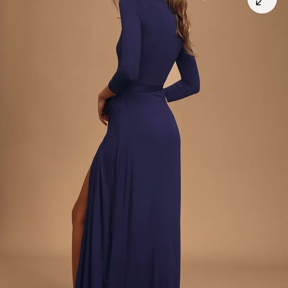 Navy Blue Wrap Maxi Dress long sleeve - Picture 4 of 4